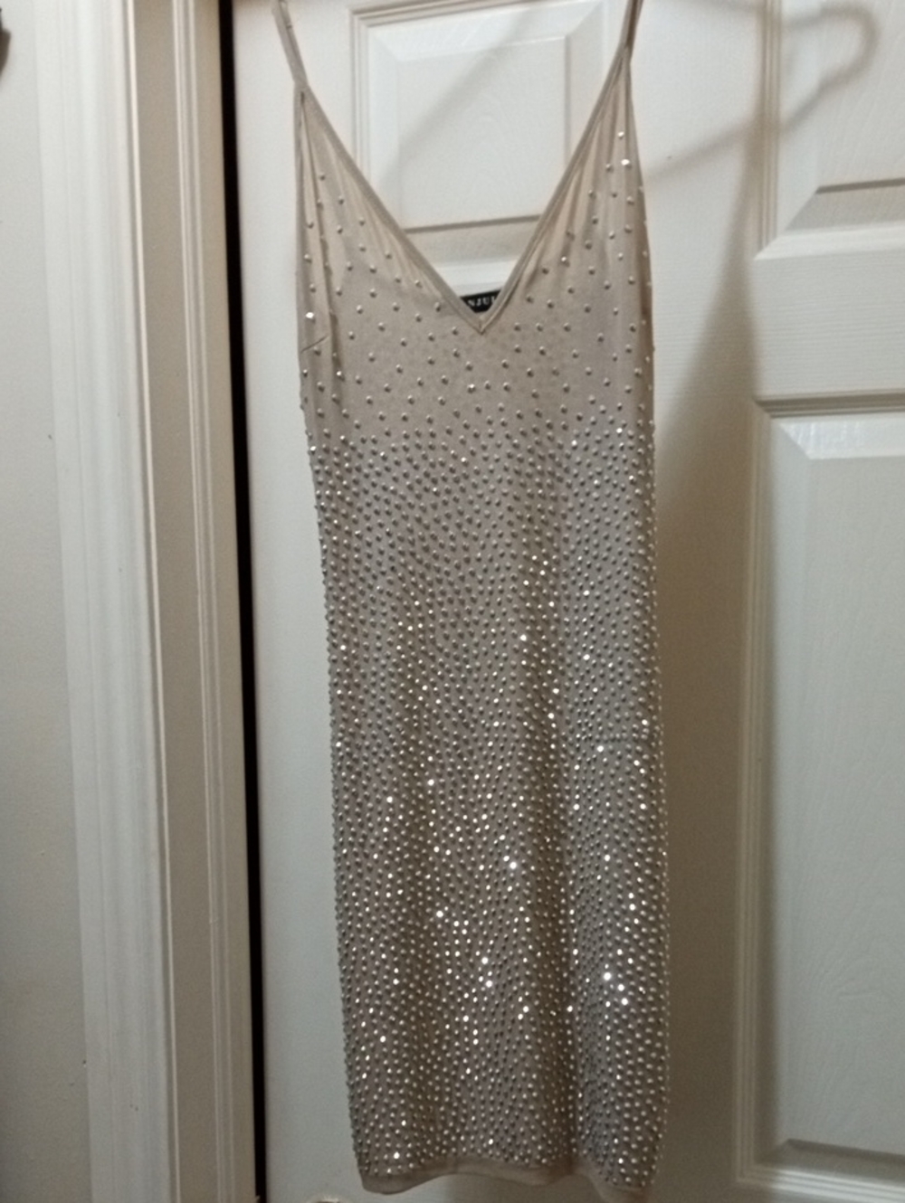 Banjul Silver-Beige Crystal Slip Mini Dress AS NEW